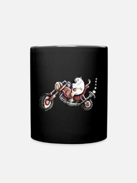 Cat rides a motorbike - Full Colour Mug - black