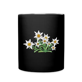 Das Edelweiss, Blume der Alpen, Blume der Schweiz - Tasse einfarbig - Schwarz - Vorne