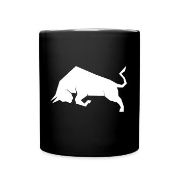 Bulle Stier Weiß Börse - Tasse einfarbig - Schwarz - Vorne