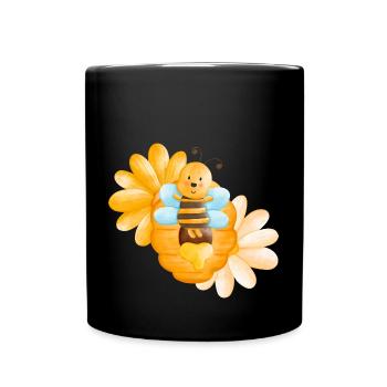 Abeille mignonne avec des fleurs et des enfants doux au miel - Mug uni - noir - Devant