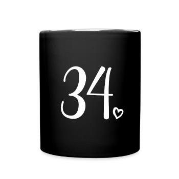 Niedliche Nummer 34, 34 Jahre alt, 34. Geburtstagsgeschenk - Tasse einfarbig - Schwarz - Vorne