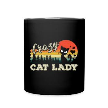 Crazy Cat Lady - Verrückte Katzen Frau - Tasse einfarbig - Schwarz - Vorne
