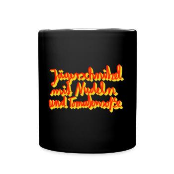 Jägerschnitzel mit Nudeln und Tomatensoße - Tasse einfarbig - Schwarz - Vorne
