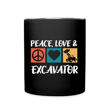 Peace Love Bagger Baustelle Fahrzeuge Baggerfahrer - Tasse einfarbig - Schwarz - Vorne