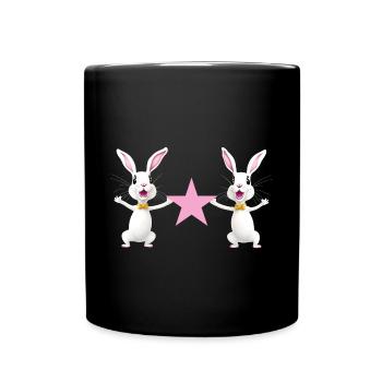 Deux lièvres gardent le rose étoilé - Mug uni - noir - Devant