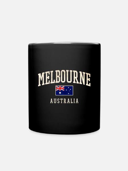 Melbourne Australia Design with Flag - Full Colour Mug - black