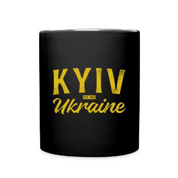 Kyiv Ukraine Gold Script Logo - Full Colour Mug - black - Front