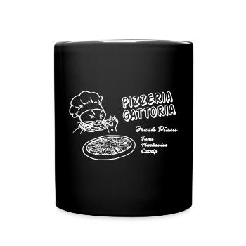 Funny Pizza Box Cat - Pizzeria Gottoria - Full Colour Mug - black - Front