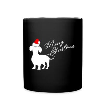 Joyeux Noël teckel avec bonnet de Père Noël - Mug uni - noir - Devant