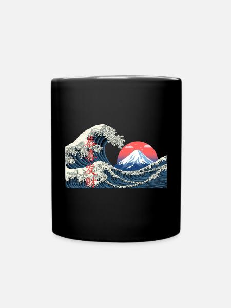 T Shirt Wave kanagawa hokusai mont fuji japan - Full Colour Mug - black