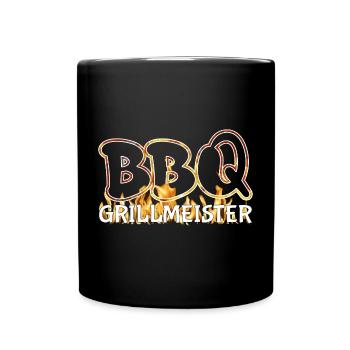 BBQ Grillmeister Logo Flammen - Tasse einfarbig - Schwarz - Vorne