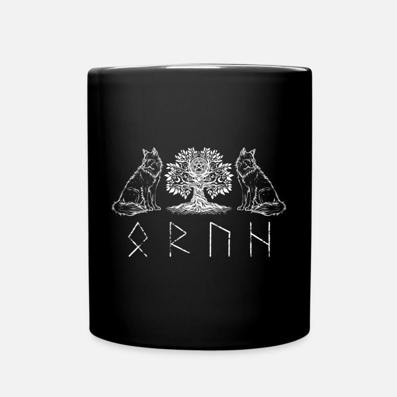 Illustration von Wölfen und Baumrunenwald - Tasse einfarbig - Schwarz