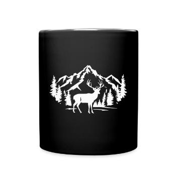 Majestic Deer with Mountain and Forest Scene - Full Colour Mug - black - Front