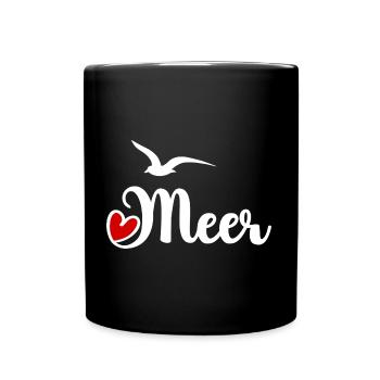 Meer mit Herz und Möwe - weiss - Tasse einfarbig - Schwarz - Vorne