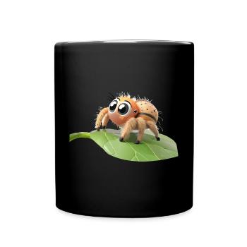 Neugierige kleine Philippus-Spinne auf einem Blatt - Tasse einfarbig - Schwarz - Vorne