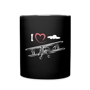 Ich liebe Fliegen - vintage Flugzeug am Himmel - Tasse einfarbig - Schwarz - Vorne