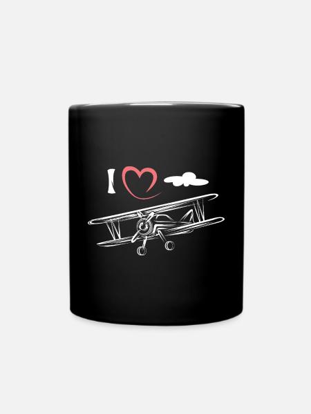 Ich liebe Fliegen - vintage Flugzeug am Himmel - Tasse einfarbig - Schwarz