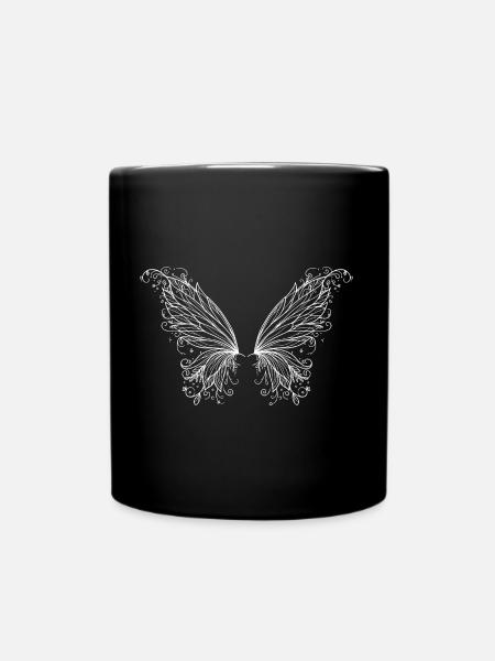 Wings, delicate white transparent - Full Colour Mug - black