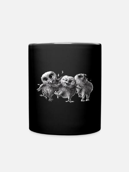 drei glückliche eulen - Tasse einfarbig - Schwarz