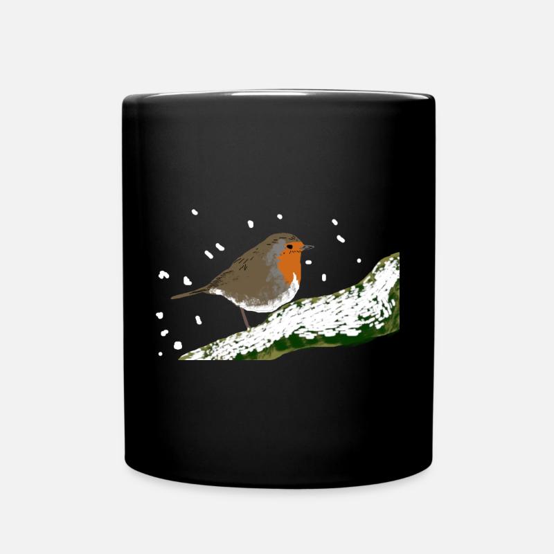 Rouge-gorge motif hivernal neige oiseau branche - Mug uni - noir