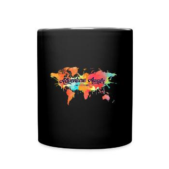 Adventure Awaits Quote Vivid Watercolor World Map - Full Colour Mug - black - Front