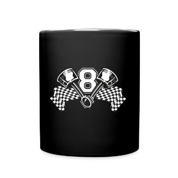 V8 piston avec drapeau de course - Mug uni - noir - Devant