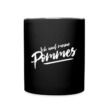 „Ich und meine Pommes“ (weißes Motiv) - Tasse einfarbig - Schwarz - Vorne