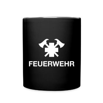 Feuerwehr Emblem mit Äxten - Tasse einfarbig - Schwarz - Vorne