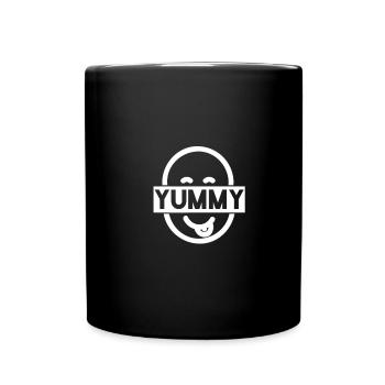 Lächelndes YUMMY Motiv - Tasse einfarbig - Schwarz - Vorne