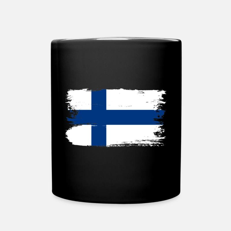 Finnish Flag Brush Stroke - Full Colour Mug - black