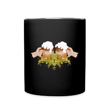 two filled beer mugs To toast Cheers - Full Colour Mug - black - Front