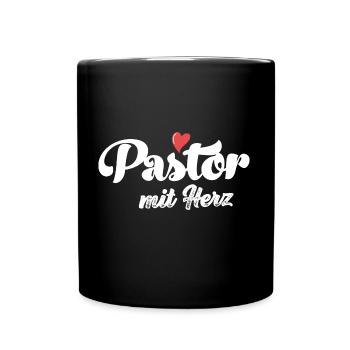 Pastor mit Herz Pastorin evangelische Gemeinde - Tasse einfarbig - Schwarz - Vorne