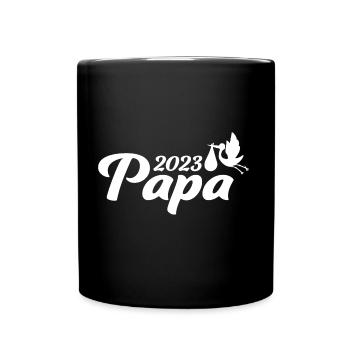 Vaterfreuden 2023 Storch - Tasse einfarbig - Schwarz - Vorne