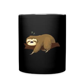 Offizielles Schlafshirt mit einem Faultier auf Ast - Tasse einfarbig - Schwarz - Vorne