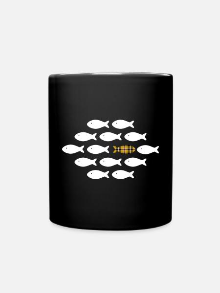 Cornish fish swim their own way - Full Colour Mug - black