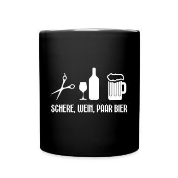 Schere, Wein, Paar Bier Trinkspiel Spiel Spruch - Tasse einfarbig - Schwarz - Vorne