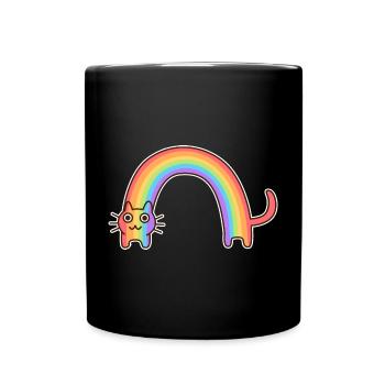 Regenbogenkatze. Buntes Design der Katze * - Tasse einfarbig - Schwarz - Vorne