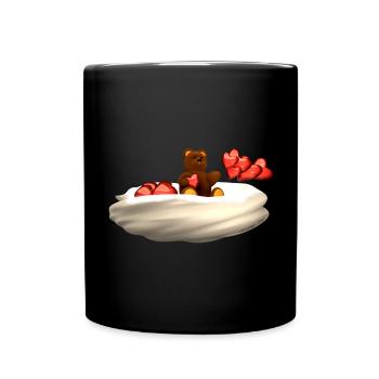 Bear flies on cloud with hearts - Full Colour Mug - black - Front