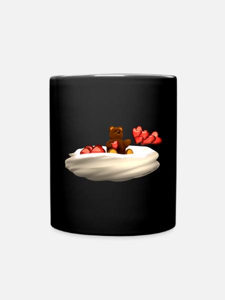 Bear flies on cloud with hearts - Full Colour Mug - black