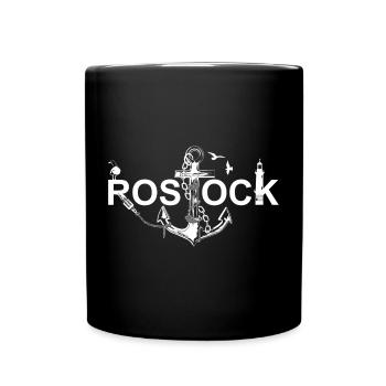 Rostock Schriftzug mit Anker - Tasse einfarbig - Schwarz - Vorne