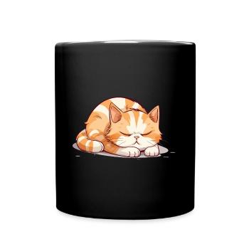 Cat Sleeping Sleep Shirt Pajamas Nightgown - Full Colour Mug - black - Front