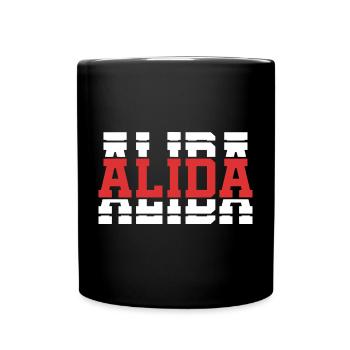 Alida T-Shirt T-Shirt Geschenkidee gestapelter Text - Tasse einfarbig - Schwarz - Vorne