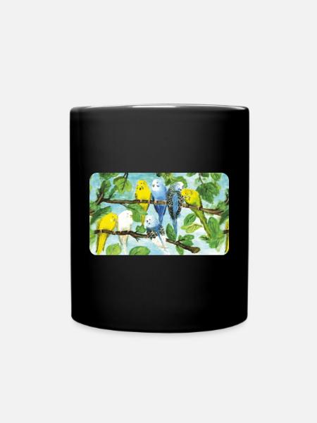 Wellensittiche auf einem Baum - Pastellkreide  - Tasse einfarbig - Schwarz