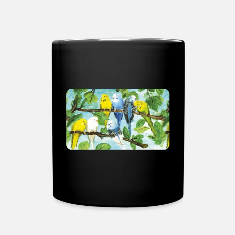 Wellensittiche auf einem Baum - Pastellkreide  - Tasse einfarbig - Schwarz