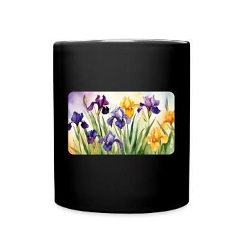 Romantic Irises - Watercolors - Full Colour Mug - black - Front