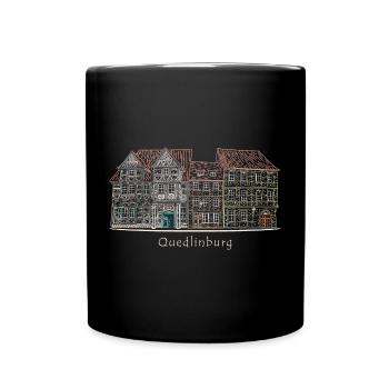 Quedlinburg, Welterbestadt Deutschland, Zeichnung - Tasse einfarbig - Schwarz - Vorne