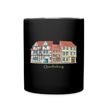 Quedlinburg, Welterbestadt Deutschland, Zeichnung - Tasse einfarbig - Schwarz - Vorne