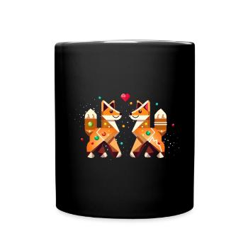 Zwei Füchse im Lebkuchen Stil als Weihnachtsmotiv - Tasse einfarbig - Schwarz - Vorne