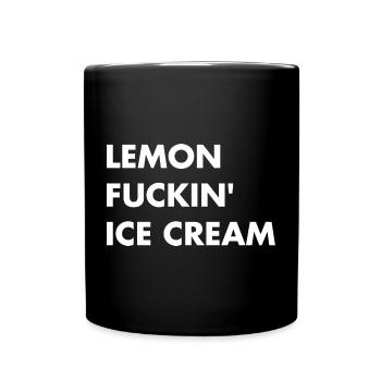 Zitronen Eis - weisser Schriftzug - Tasse einfarbig - Schwarz - Vorne