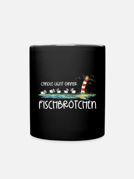 Candle Light Dinner Fischbrötchen Meer Spruch - Tasse einfarbig - Schwarz